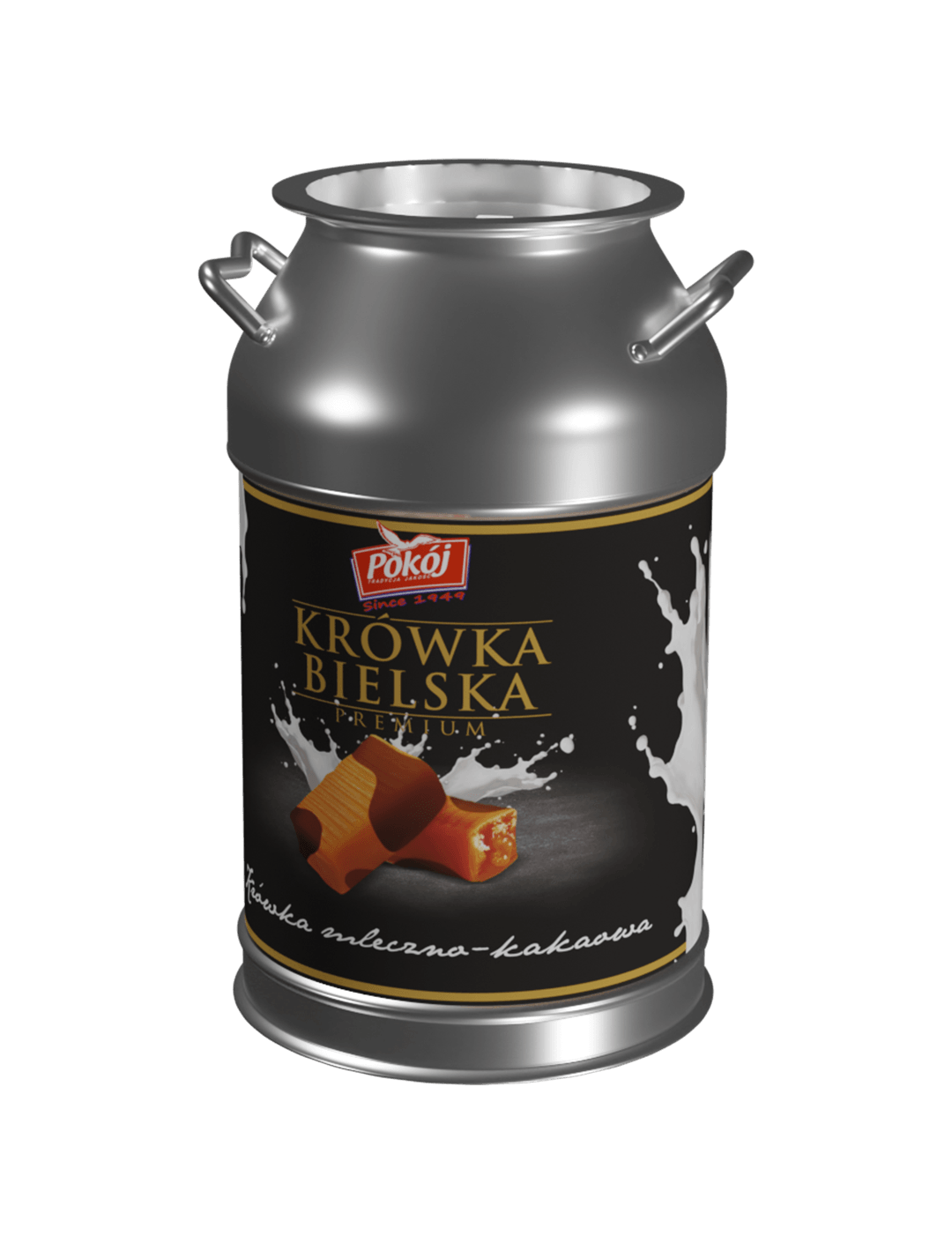 Krówka Bielska Premium w metalowej skarbonce – krówki mleczno-kakaowe Spółdzielni POKÓJ