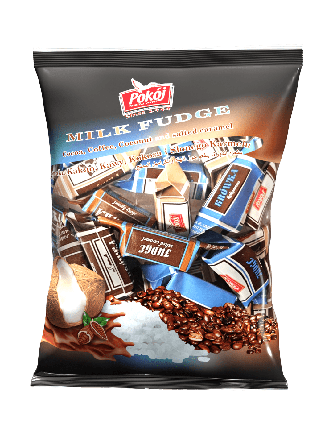 Krówka Bielska smakowa wytrawna – krówki mleczne o smakach kakao, kawy, kokosa i słonego karmelu Spółdzielni POKÓJ