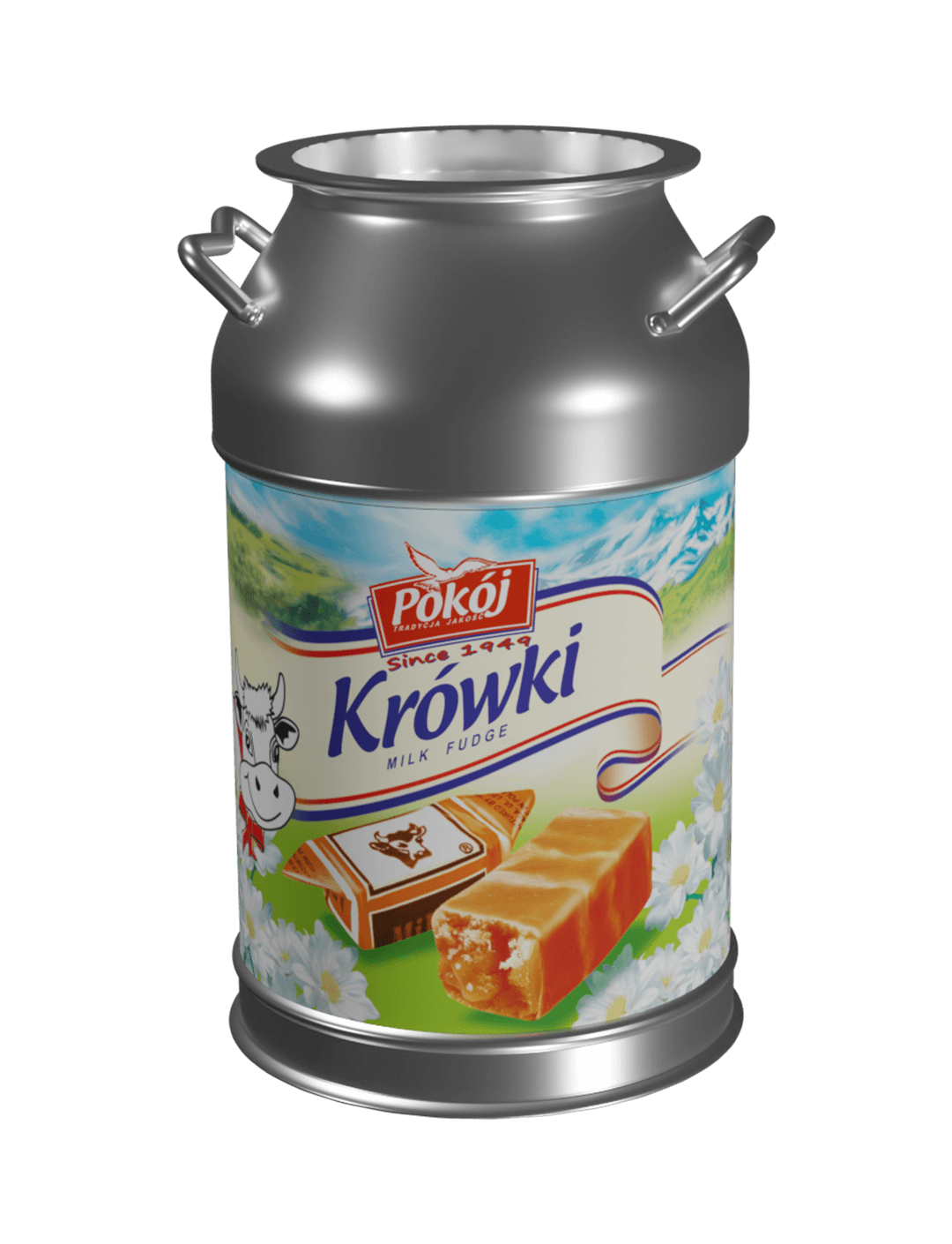 Krówka Bielska Standard Niebieska w metalowej skarbonce – krówki mleczne Spółdzielni POKÓJ